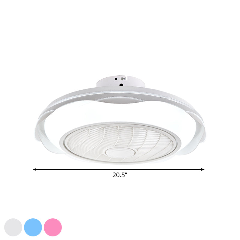 White/Pink/Blue Circle Ceiling Fan Lighting Modernism LED Metal Semi Flush Lamp, 20.5