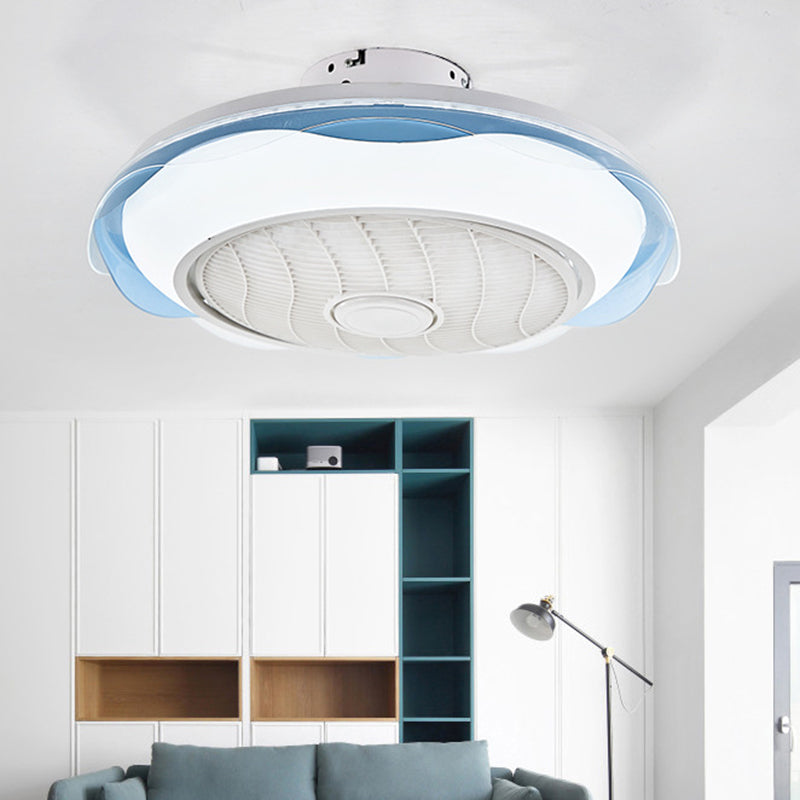 White/Pink/Blue Circle Ceiling Fan Lighting Modernism LED Metal Semi Flush Lamp, 20.5