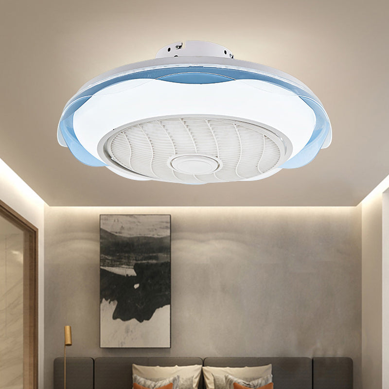 White/Pink/Blue Circle Ceiling Fan Lighting Modernism LED Metal Semi Flush Lamp, 20.5
