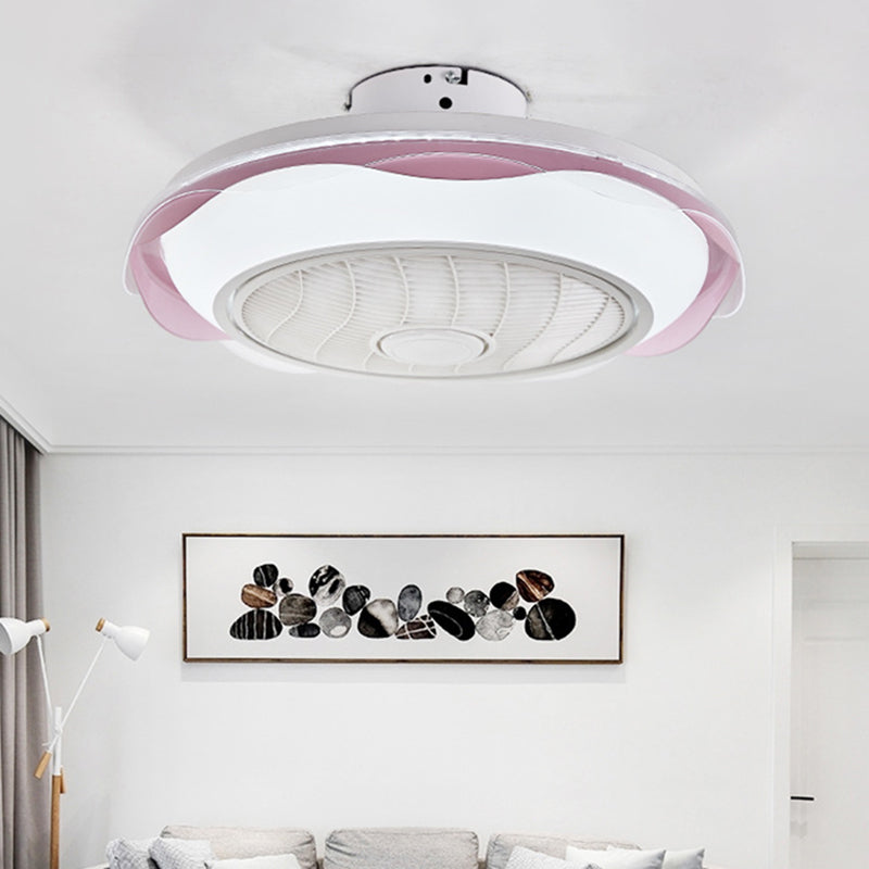 White/Pink/Blue Circle Ceiling Fan Lighting Modernism LED Metal Semi Flush Lamp, 20.5