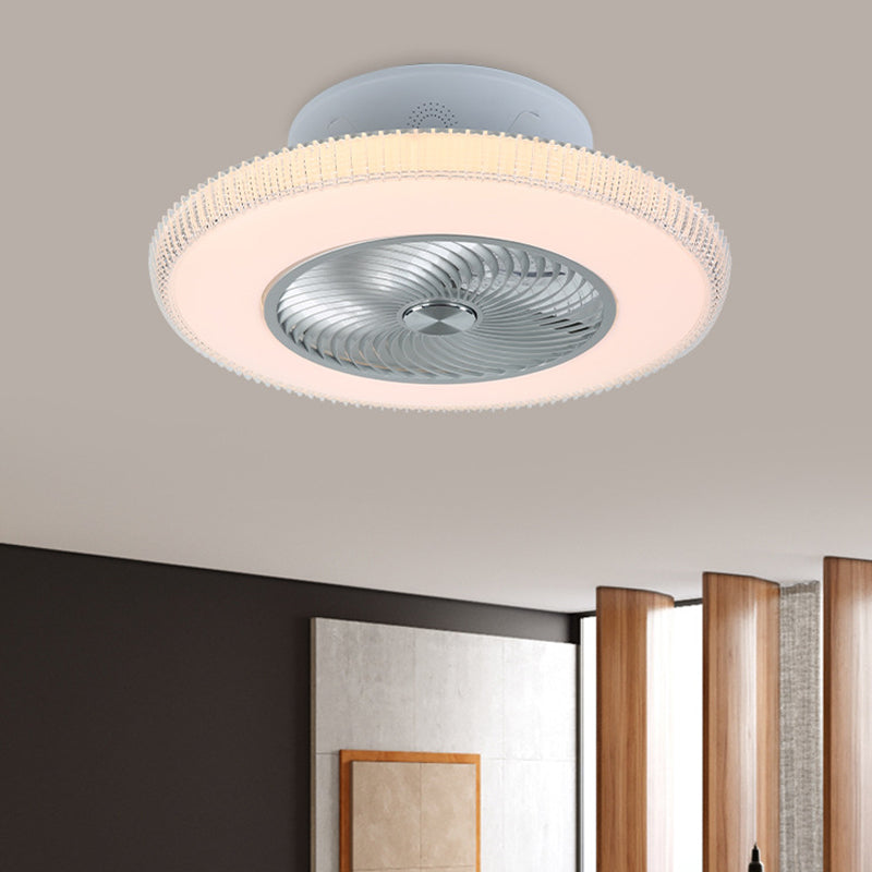 Modern Round Fan Light Fixture Metallic LED Parlour Semi Flush in White, 23.5