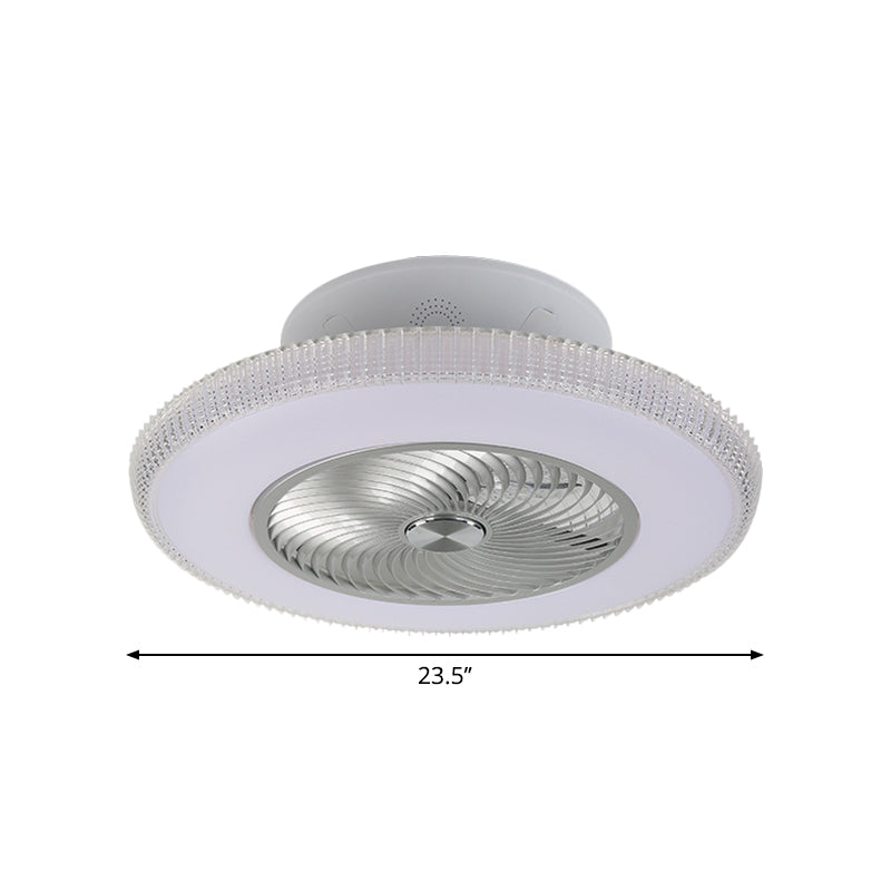Modern Round Fan Light Fixture Metallic LED Parlour Semi Flush in White, 23.5