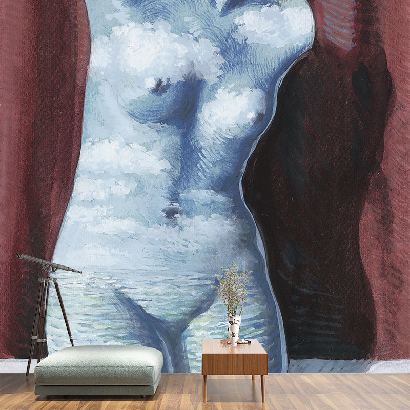 Large Surrealism Wall Murals Red-Blue Rene Magritte Naked Woman Drawing Wall Decor, Custom Size Clearhalo 'Wall Decor' 'Wall Mural' 1273416