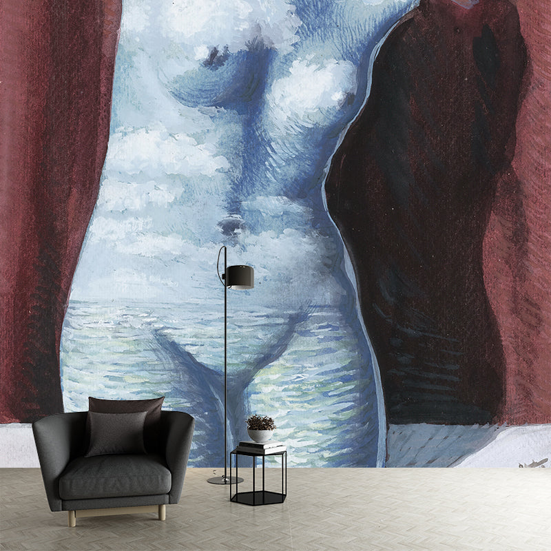 Large Surrealism Wall Murals Red-Blue Rene Magritte Naked Woman Drawing Wall Decor, Custom Size Clearhalo 'Wall Decor' 'Wall Mural' 1273417