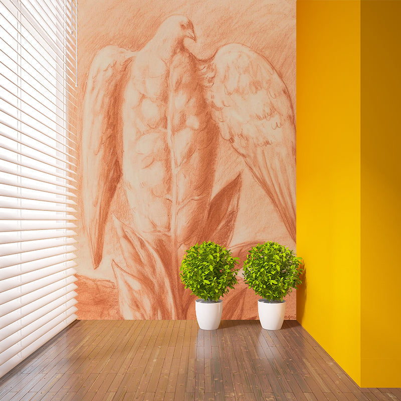 Light Orange Eagle Wallpaper Murals Stain Resistant Wall Art for Living Room, Non-Woven Clearhalo 'Wall Decor' 'Wall Mural' 1273426