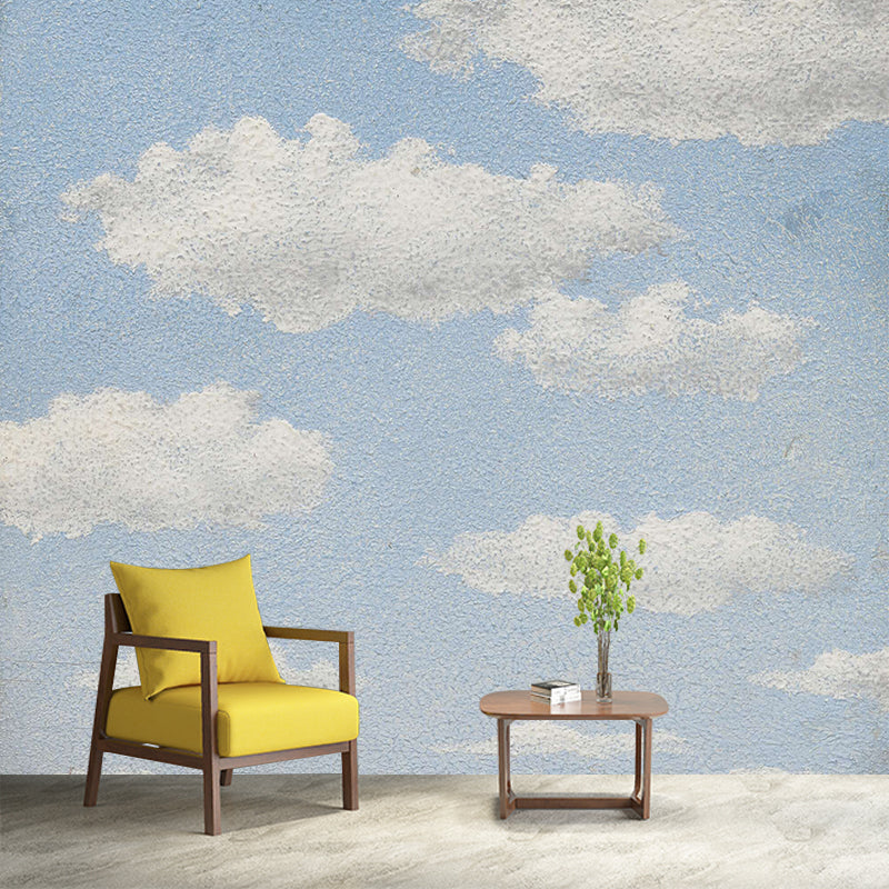 White-Blue Sunny Day Murals Washable Surreal Living Room Wall Decoration, Non-Woven Blue-White Clearhalo 'Wall Decor' 'Wall Mural' 1273483