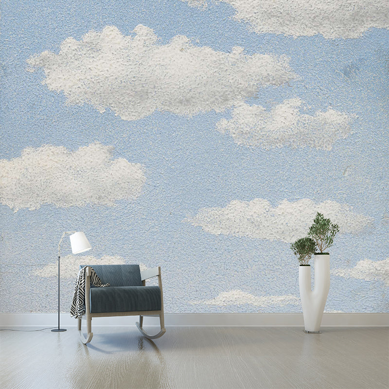 White-Blue Sunny Day Murals Washable Surreal Living Room Wall Decoration, Non-Woven Clearhalo 'Wall Decor' 'Wall Mural' 1273484