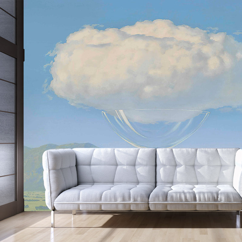 Surreal Glass of Cloud Mural Decal Blue and White Bedroom Wall Covering, Made to Measure Clearhalo 'Wall Decor' 'Wall Mural' 1273493