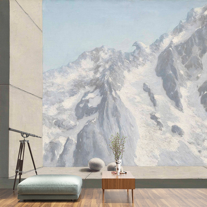 Grey-White Snow Mountain Mural Wallpaper Stain Resistant Wall Art for Living Room Gray-White Clearhalo 'Wall Decor' 'Wall Mural' 1273497