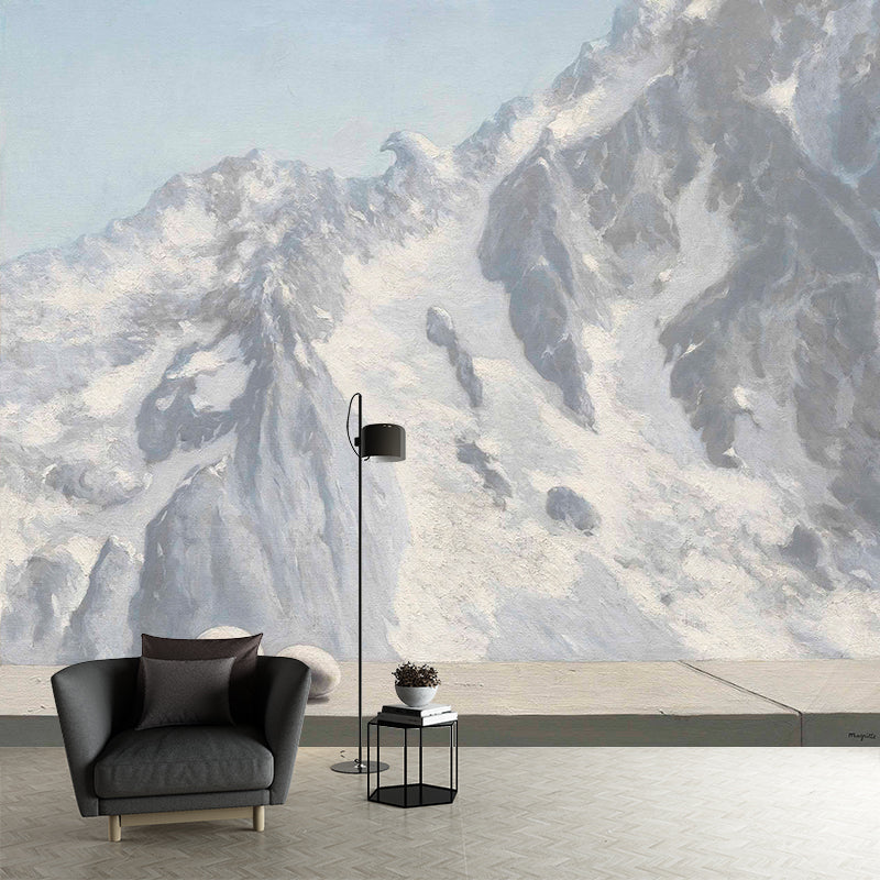 Grey-White Snow Mountain Mural Wallpaper Stain Resistant Wall Art for Living Room Clearhalo 'Wall Decor' 'Wall Mural' 1273498