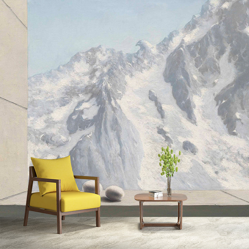 Grey-White Snow Mountain Mural Wallpaper Stain Resistant Wall Art for Living Room Clearhalo 'Wall Decor' 'Wall Mural' 1273499