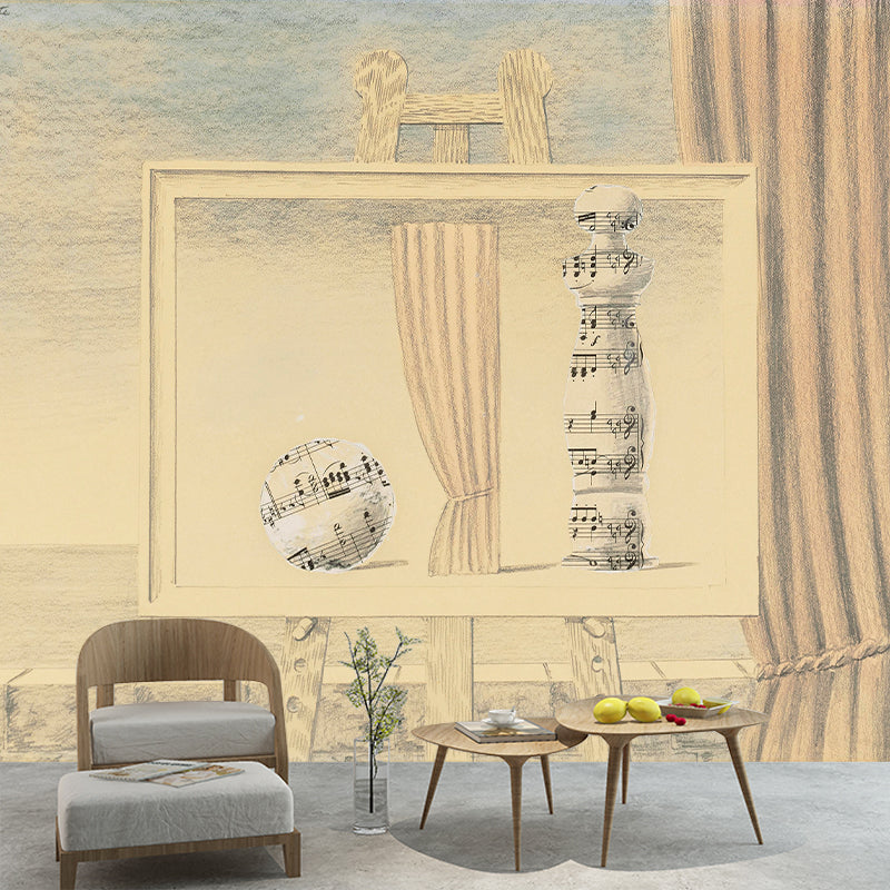 Abstract Music Note Wall Murals Surrealism Non-Woven Fabric Wall Decor in Light Brown Light Brown Clearhalo 'Wall Decor' 'Wall Mural' 1273525