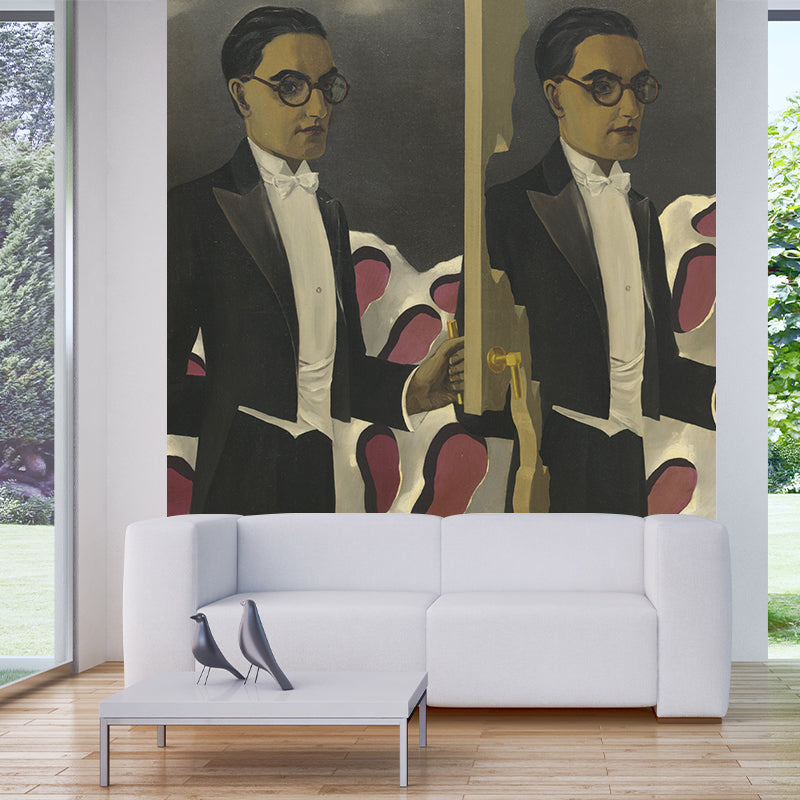 Surrealism Waiters Wallpaper Murals Black and Brown Figure Painting Wall Art for Decoration Clearhalo 'Wall Decor' 'Wall Mural' 1273618