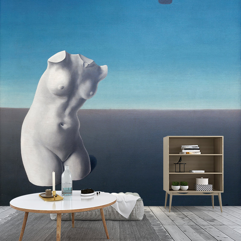 Large Nude Painting Wall Murals Surreal Cool Hot Air Balloon Trip Wall Decor in Blue-White Clearhalo 'Wall Decor' 'Wall Mural' 1273630