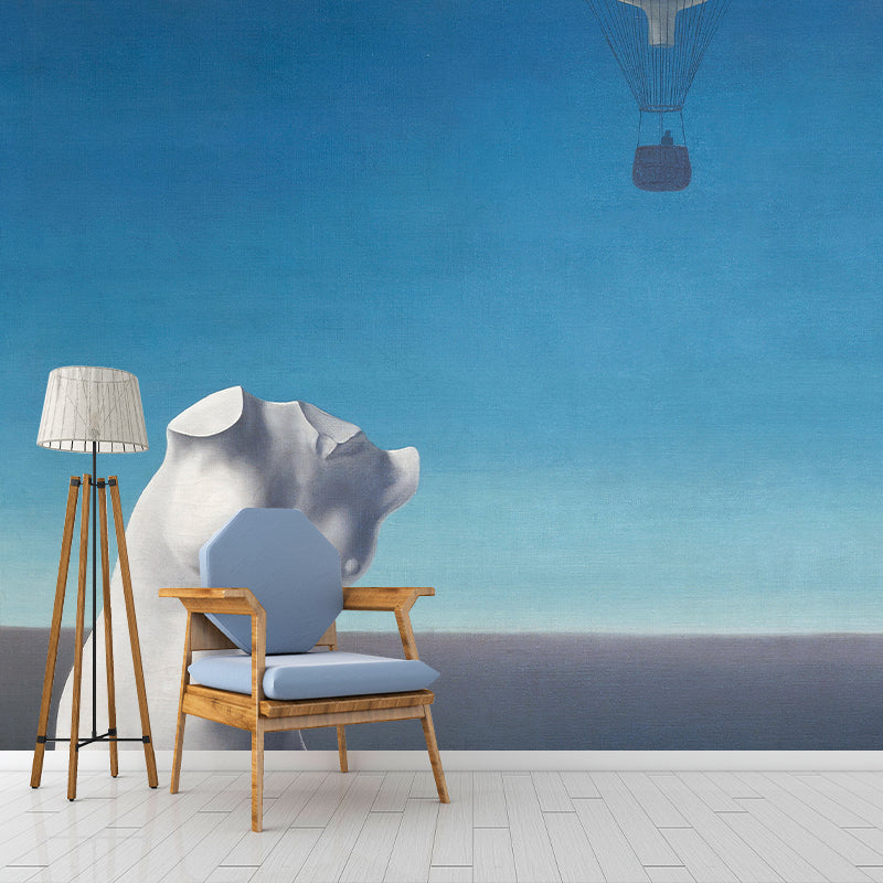 Large Nude Painting Wall Murals Surreal Cool Hot Air Balloon Trip Wall Decor in Blue-White Clearhalo 'Wall Decor' 'Wall Mural' 1273631