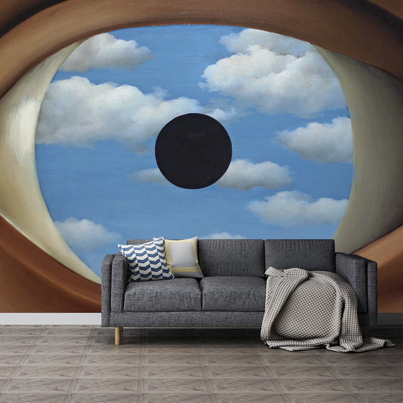 Blue-Brown Surrealism Mural Decal Full-Size Eye in the Sky Wall Covering for Living Room Blue-Brown Clearhalo 'Wall Decor' 'Wall Mural' 1273724