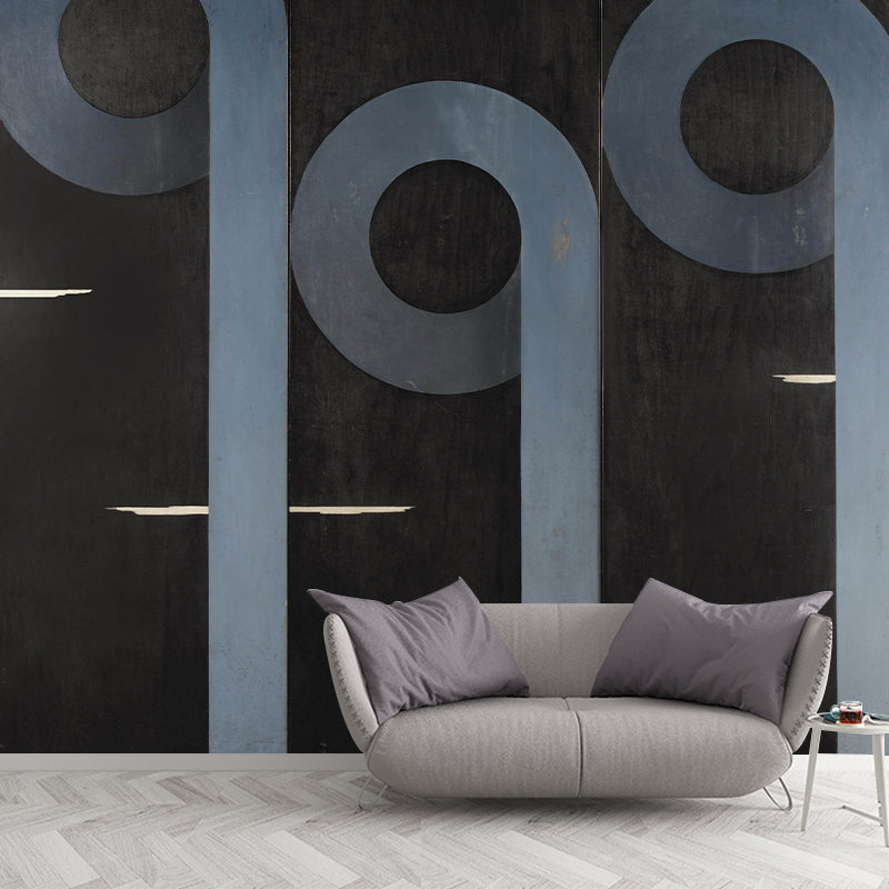 Musical Note Wall Paper Murals Surrealism Non-Woven Fabric Wall Art in Blue on Black Clearhalo 'Wall Decor' 'Wall Mural' 1273776