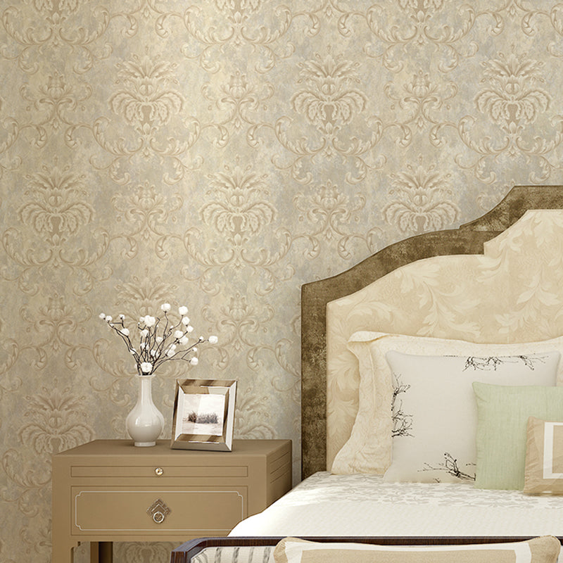 Embossed Stain Resistant Wallpaper European Jacquard Wall Decoration for Living Room Beige Clearhalo 'Vintage wall decor' 'Vintage' 'Wallpaper' Wall Decor' 1274190