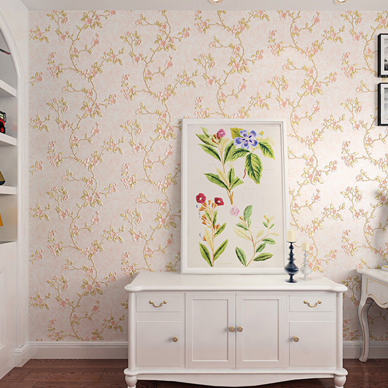 Cottage Blooming Apricot Wallpaper Light-Pink Bedroom Wall Decor, 33' L x 20.5