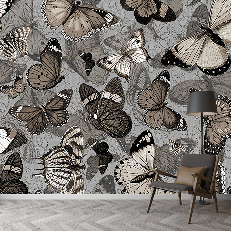 Dark Color Butterflies Mural Wallpaper Moisture Resistant Wall Decor for Living Room Clearhalo 'Wall Decor' 'Wall Mural' 1274477