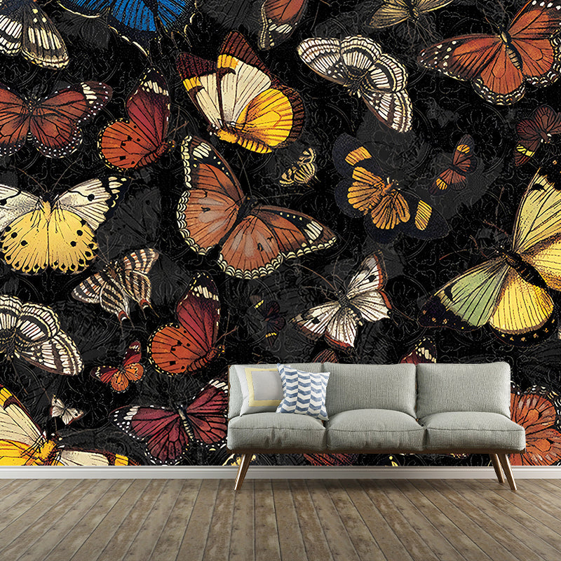 Dark Color Butterflies Mural Wallpaper Moisture Resistant Wall Decor for Living Room Clearhalo 'Wall Decor' 'Wall Mural' 1274482