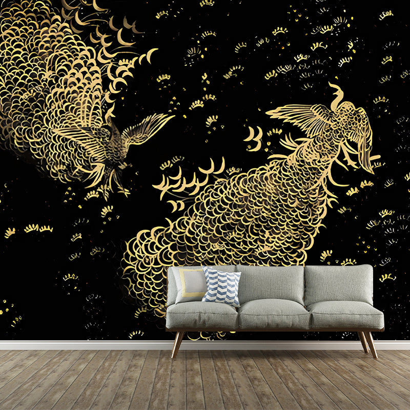 Large Peacock Wall Covering Murals in Dark Color Non-Woven Wall Art, Waterproof, Personalized Size Clearhalo 'Wall Decor' 'Wall Mural' 1274491