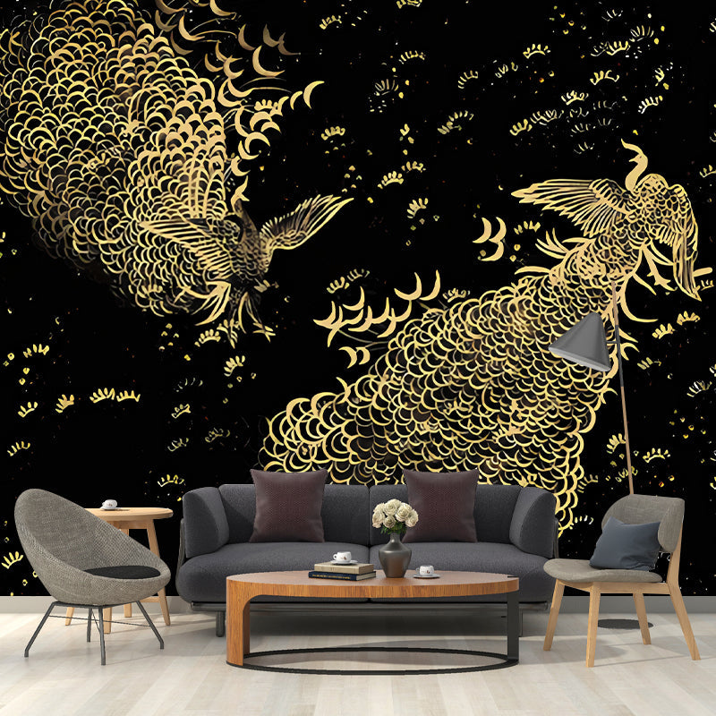 Large Peacock Wall Covering Murals in Dark Color Non-Woven Wall Art, Waterproof, Personalized Size Clearhalo 'Wall Decor' 'Wall Mural' 1274492