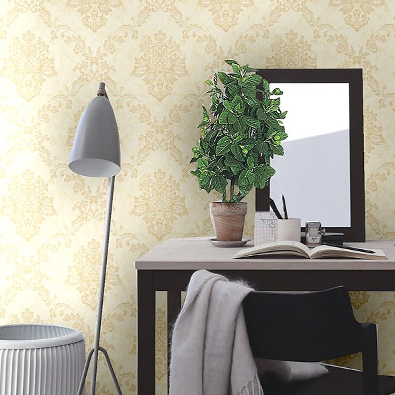 Damask Wallpaper Roll Nostalgic Moisture Resistant Dining Room Wall Art, 31' L x 20.5