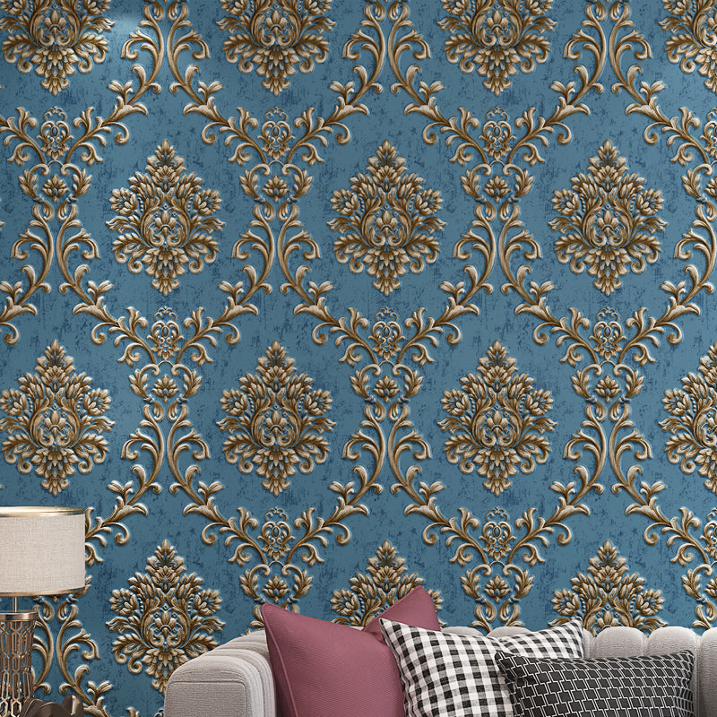 3D Embossed Adhesive Wallpaper Vintage Medallion Patterned Wall Art for Living Room, Easy to Remove Royal Blue Clearhalo 'Vintage wall decor' 'Vintage' 'Wallpaper' Wall Decor' 1277280