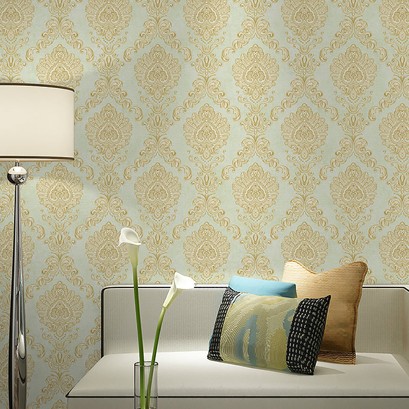 Nostalgic Damask Wallpaper Roll 3D Embossed Waterproof Light-Color Wall Decor for Bedroom Light Green Clearhalo 'Vintage wall decor' 'Vintage' 'Wallpaper' Wall Decor' 1277392