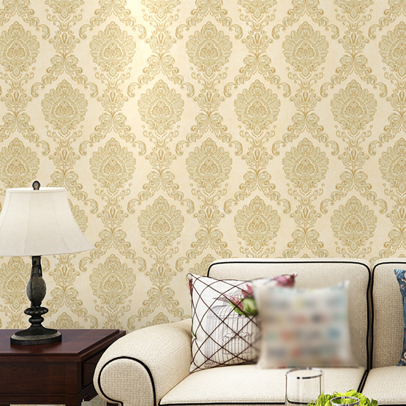 Nostalgic Damask Wallpaper Roll 3D Embossed Waterproof Light-Color Wall Decor for Bedroom Yellow Clearhalo 'Vintage wall decor' 'Vintage' 'Wallpaper' Wall Decor' 1277401