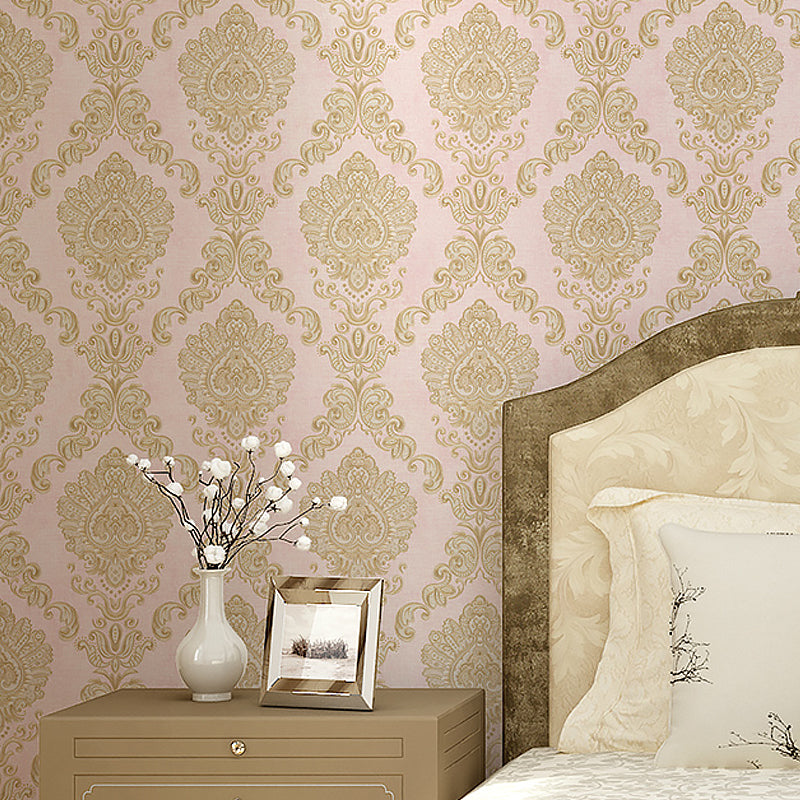 Nostalgic Damask Wallpaper Roll 3D Embossed Waterproof Light-Color Wall Decor for Bedroom Pink Clearhalo 'Vintage wall decor' 'Vintage' 'Wallpaper' Wall Decor' 1277409