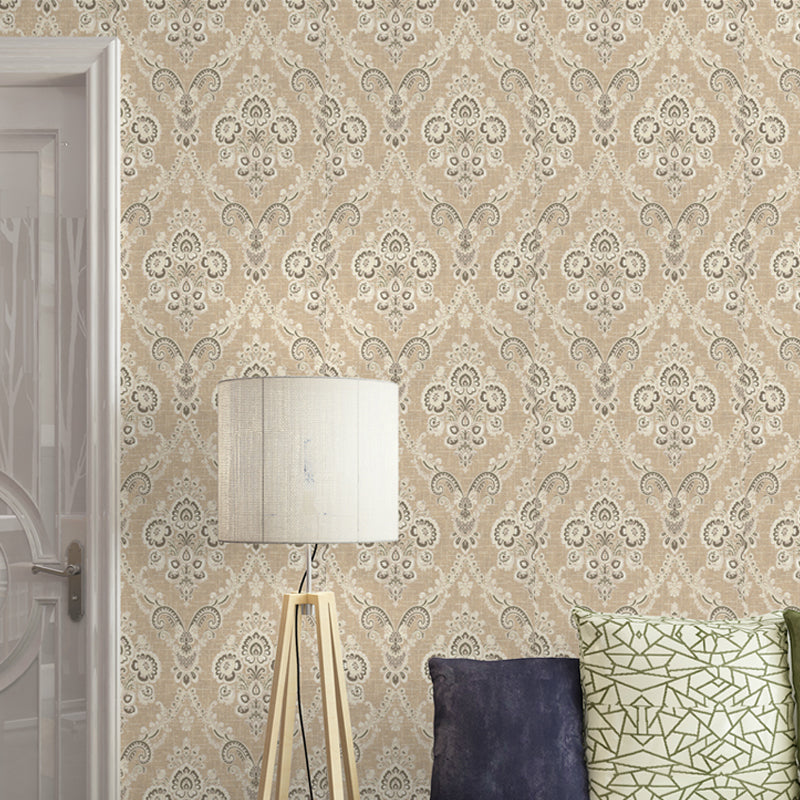 Damask Wallpaper Roll Light-Color Wall Decoration for Living Room, Moisture-Resistant Beige Clearhalo 'Vintage wall decor' 'Vintage' 'Wallpaper' Wall Decor' 1283197