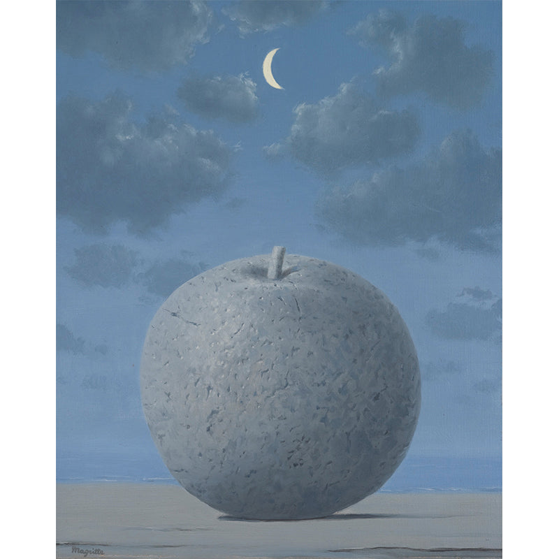 Customized Illustration Surreal Murals Wallpaper with Giant Apple Under Moon Night Sky Pattern in Grey-Blue Clearhalo 'Wall Decor' 'Wall Mural' 1283207