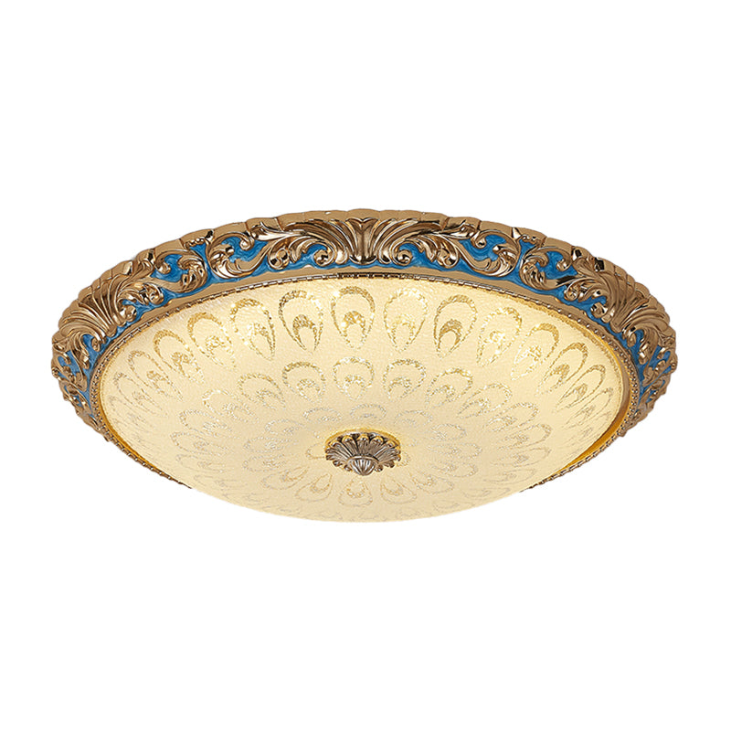 Textured Glass Brass Flush Ceiling Light Bowl Shape 12.5