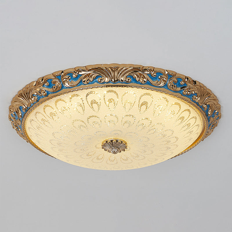 Textured Glass Brass Flush Ceiling Light Bowl Shape 12.5