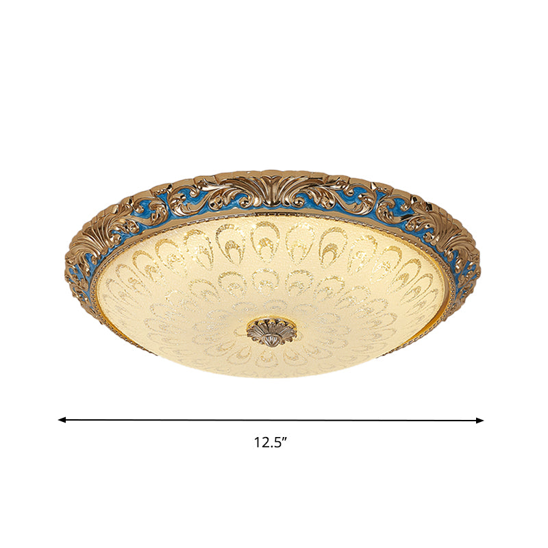 Textured Glass Brass Flush Ceiling Light Bowl Shape 12.5