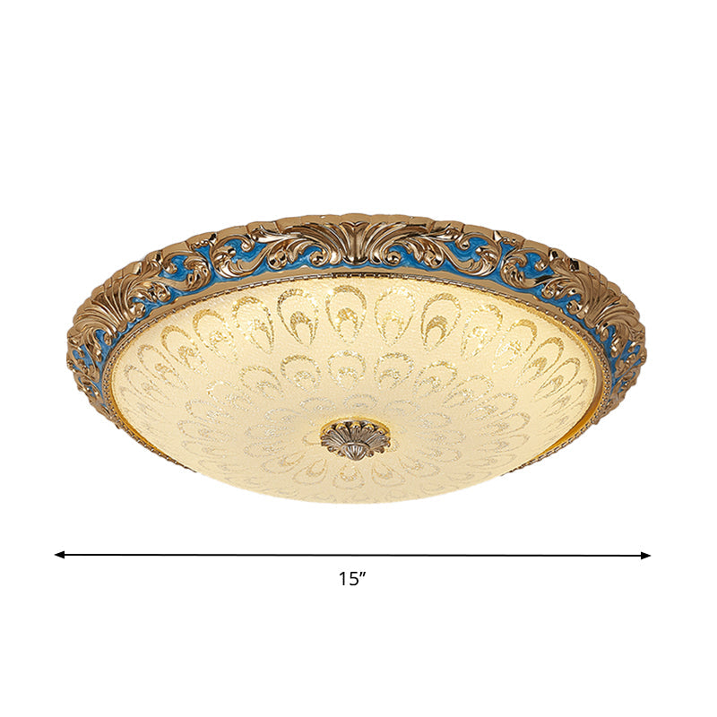 Textured Glass Brass Flush Ceiling Light Bowl Shape 12.5