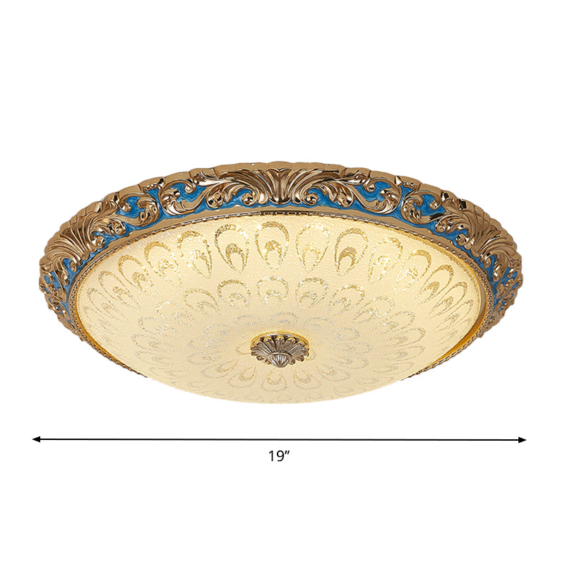 Textured Glass Brass Flush Ceiling Light Bowl Shape 12.5