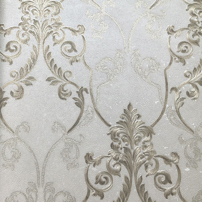 Waterproof Scroll Flower Wallpaper Satin European Style Wall Covering for Living Room Beige Clearhalo 'Vintage wall decor' 'Vintage' 'Wallpaper' Wall Decor' 1284423