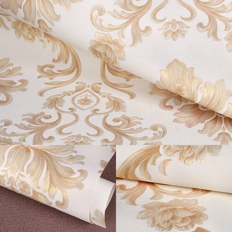 Soft-Color Damask Wallpaper Flower Vintage Moisture Resistant Wall Art for Living Room Beige Clearhalo 'Vintage wall decor' 'Vintage' 'Wallpaper' Wall Decor' 1284452