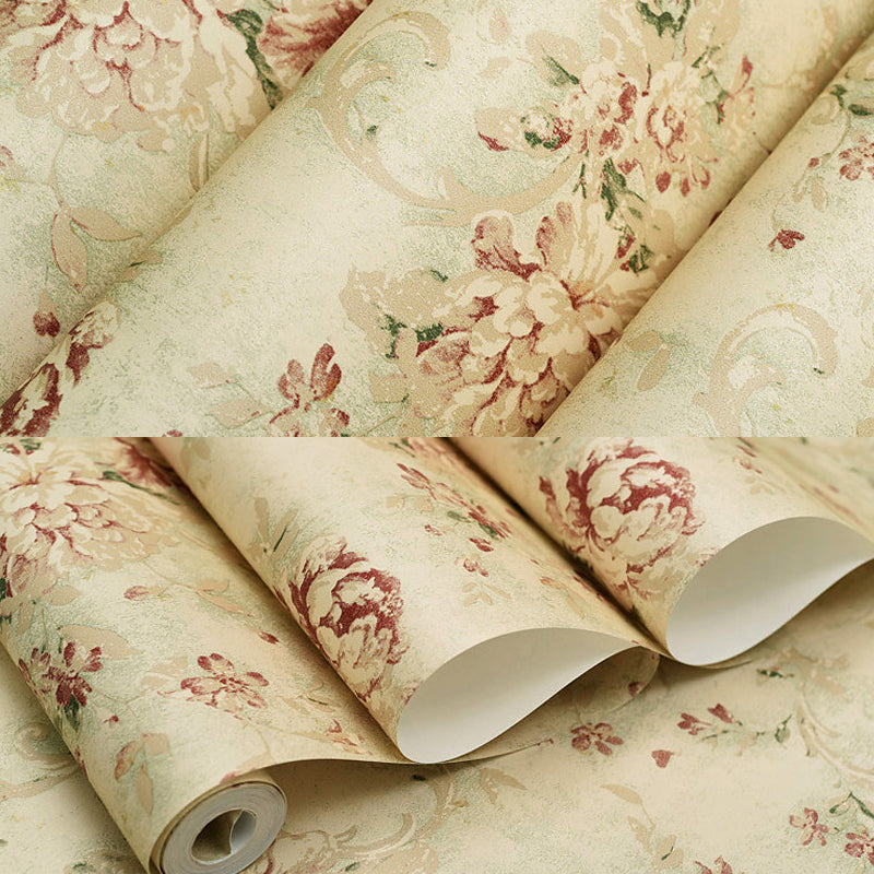 Farmhouse Rose Wallpaper Roll Yellow-Green Dining Room Wall Decor, 31' L x 20.5