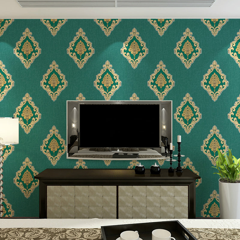 Jacquard Medallion Wallpaper Retro Style Flock Wall Decoration in Pastel Color for Home Green Clearhalo 'Vintage wall decor' 'Vintage' 'Wallpaper' Wall Decor' 1284751