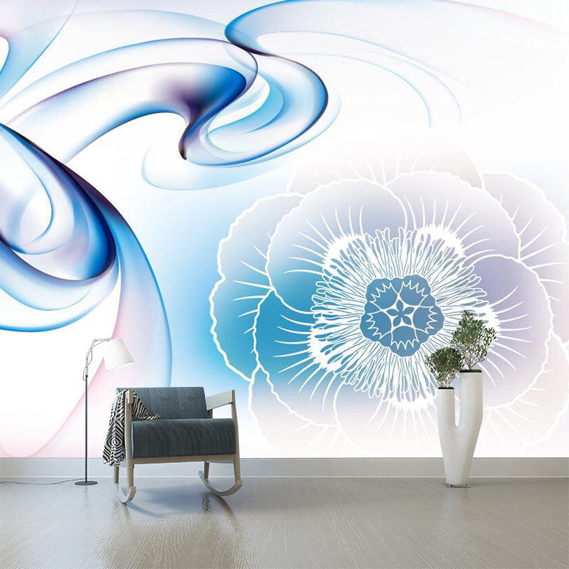 Illustration Flower Wall Paper Mural Large Wall Covering for Bedroom, Made to Measure Blue-Purple Clearhalo 'Wall Decor' 'Wall Mural' 1284842