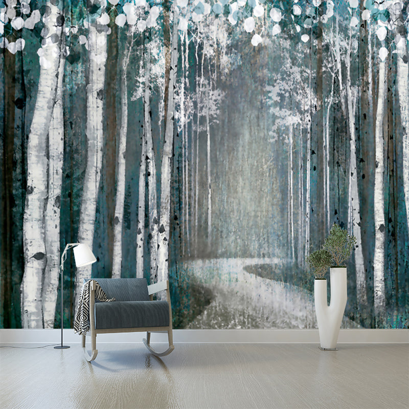 Forest Path Painting Murals Grey-Green Modern Art Wall Decoration for Living Room Gray-Green Clearhalo 'Wall Decor' 'Wall Mural' 1284908