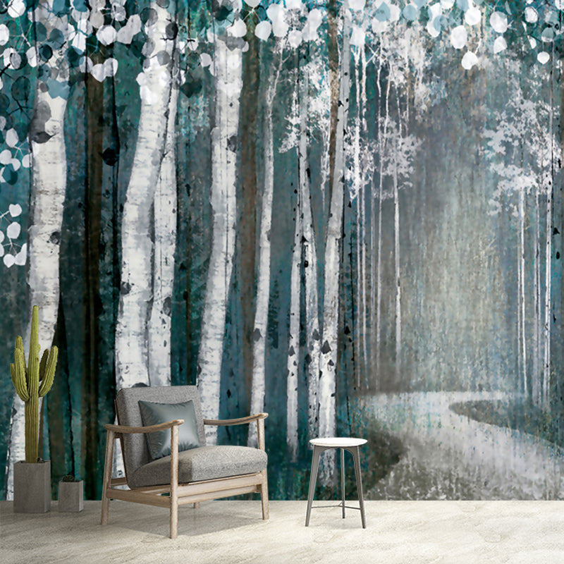 Forest Path Painting Murals Grey-Green Modern Art Wall Decoration for Living Room Clearhalo 'Wall Decor' 'Wall Mural' 1284909