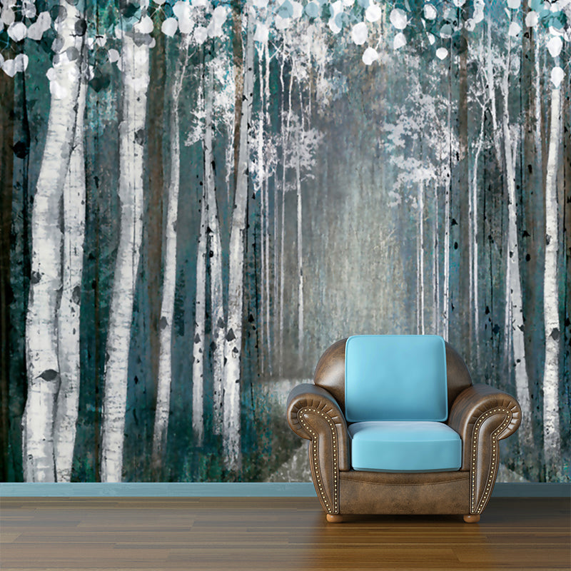 Forest Path Painting Murals Grey-Green Modern Art Wall Decoration for Living Room Clearhalo 'Wall Decor' 'Wall Mural' 1284910