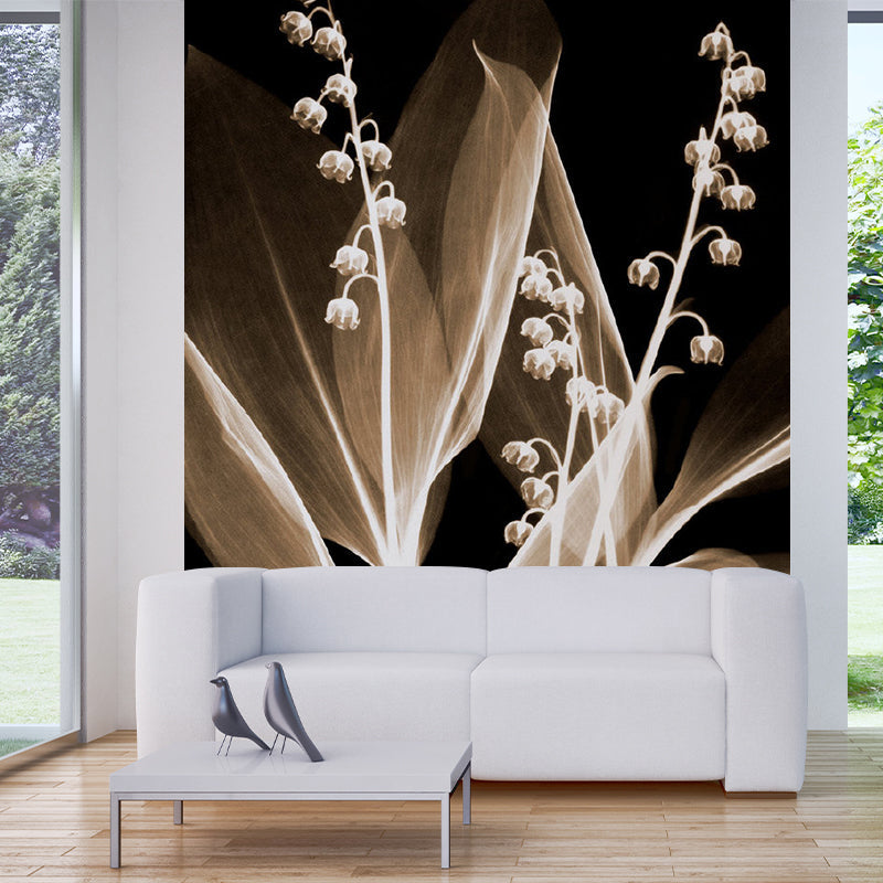 Modern Cape Gooseberry Wall Murals Grey-Coffee Living Room Wall Decor, Custom Made Gray-Coffee Clearhalo 'Wall Decor' 'Wall Mural' 1284939