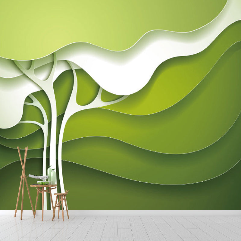 Green-White Tree Wall Mural Moisture Resistant Minimalist Wall Decor for Bedroom Green-White Clearhalo 'Wall Decor' 'Wall Mural' 1284944