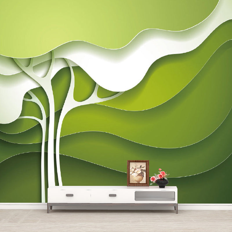 Green-White Tree Wall Mural Moisture Resistant Minimalist Wall Decor for Bedroom Clearhalo 'Wall Decor' 'Wall Mural' 1284945